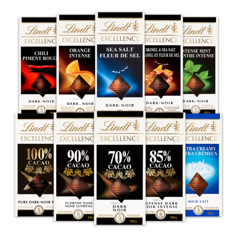 LINDT EXCELLENCE CHOCOLATE BAR various Flavors 100g 12P/C