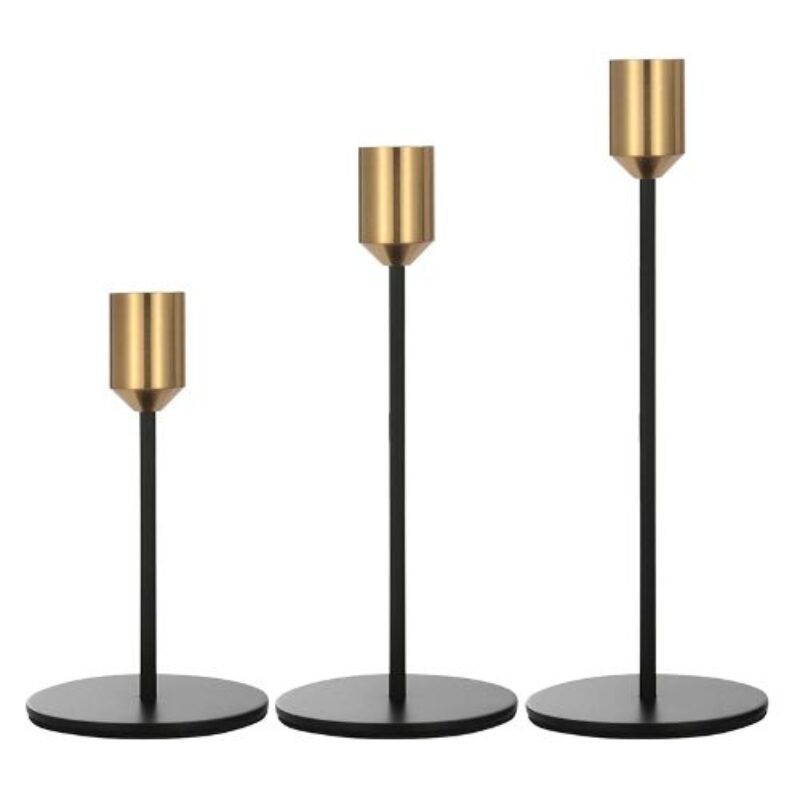 Bougeoir Or + Noir / Bougeoir En Métal Noir et Or 24cm