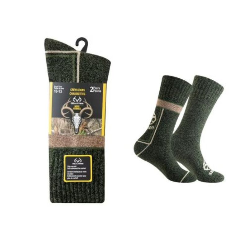 CHAUSSETTE D’ÉQUIPAGE THERMIQUE MASCULINE REALTREE – VERT 2PK 24/CS (10-13)