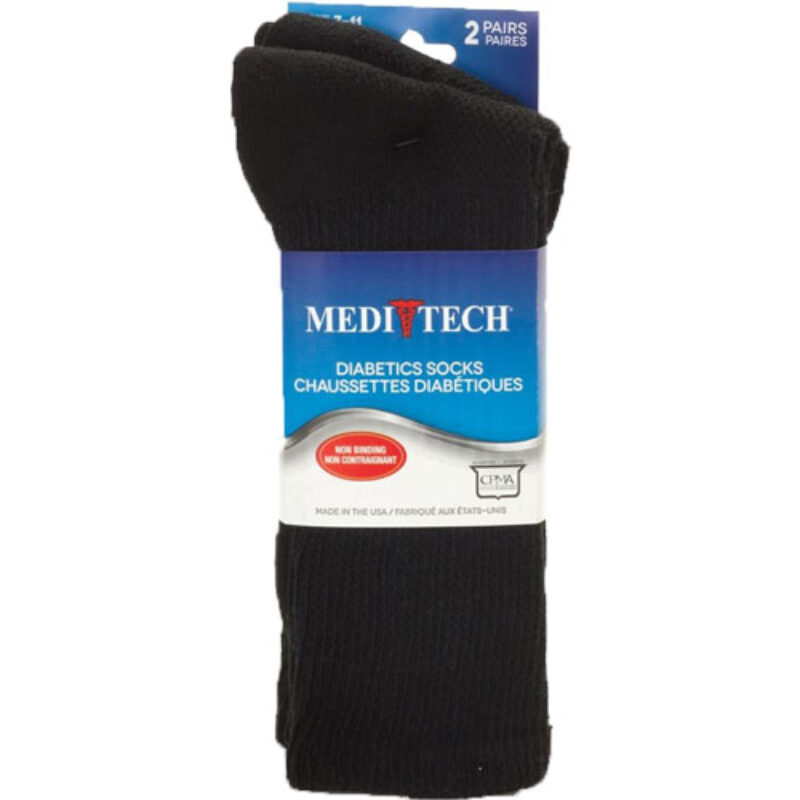 CHAUSSETTES NOIRES MEDITECH POUR HOMMES 2 PAIRES, TAILLES 10-13