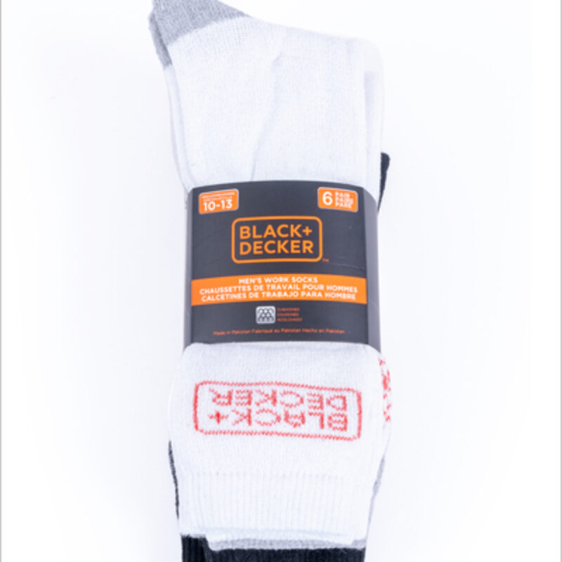 BLACK & DECKER CHAUSSETTES DE TRAVAIL POUR HOMMES WHT 6PK 24/CS