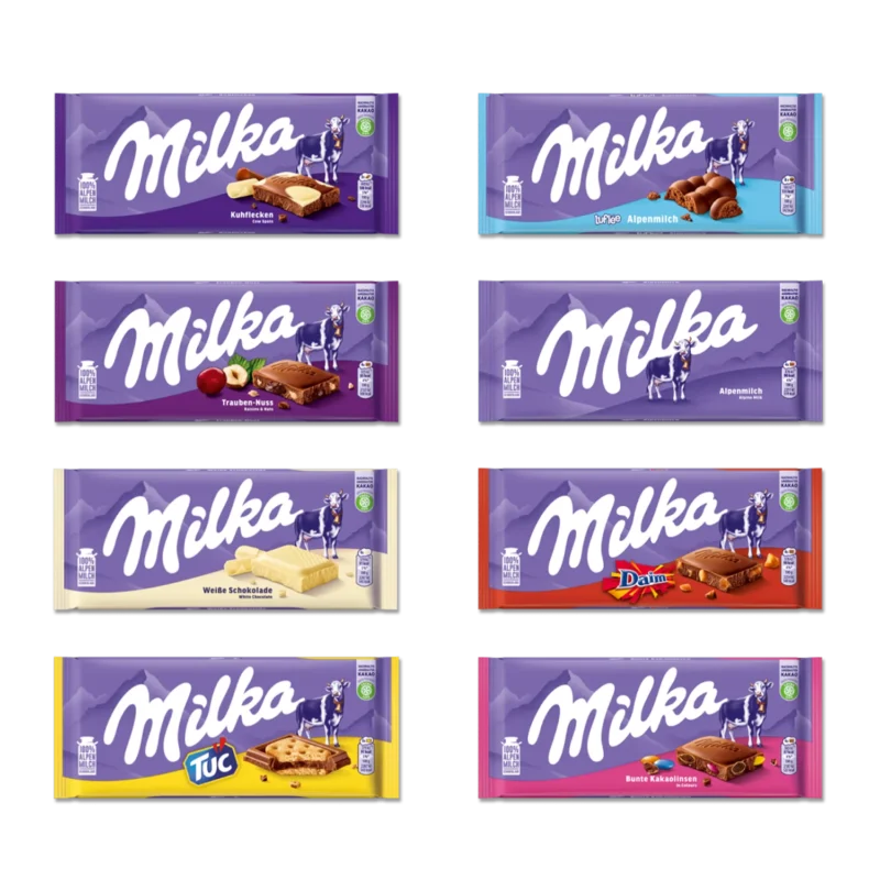 Milka Barres Chocolat à saveurs variées, Daim, Cow, Oreo, Bubbly Milk